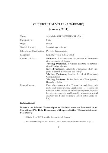 CURRICULUM VITAE - Madras School of Economics