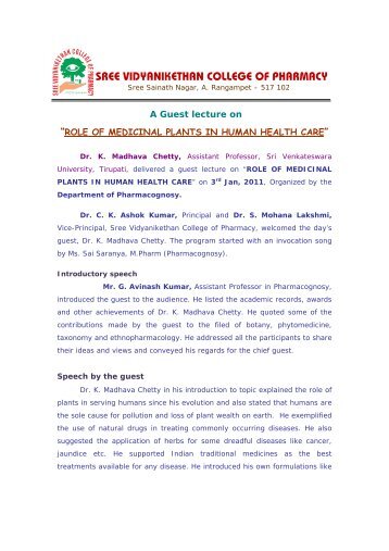 A Guest Lecture on - Vidyanikethan
