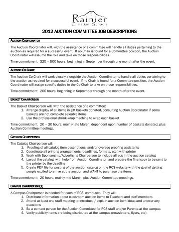 RCS12 Committee Job Descriptions - Rainier Christian Schools