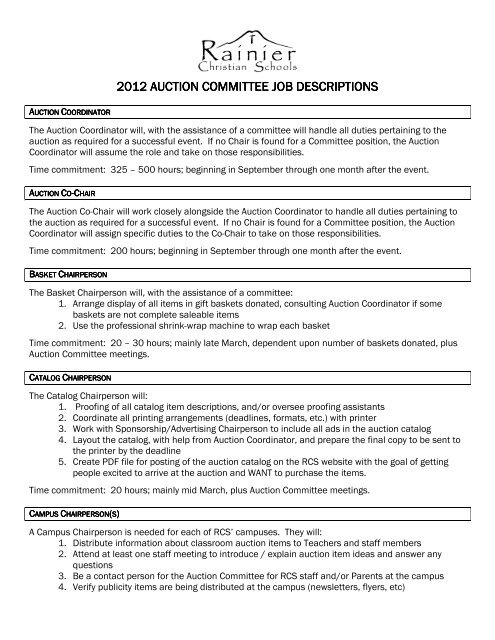 Rcs12 Committee Job Descriptions Rainier Christian Schools