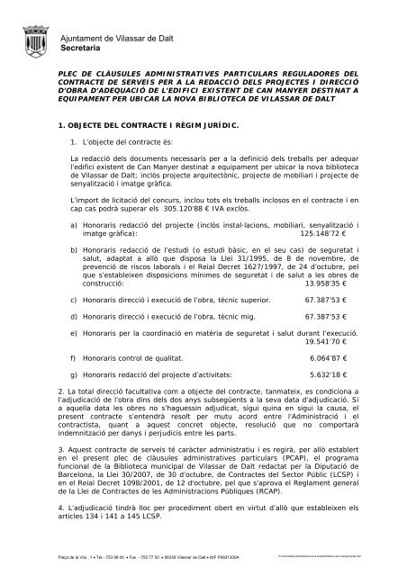 Plec de clÃ usules (format pdf) - Ajuntament de Vilassar de Dalt