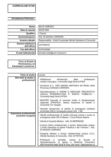 curriculum vitae - Sito Web Asl 1 - Pannello di Controllo