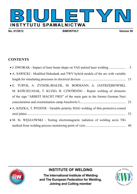 Biuletyn Instytutu Spawalnictwa No. 01/2012