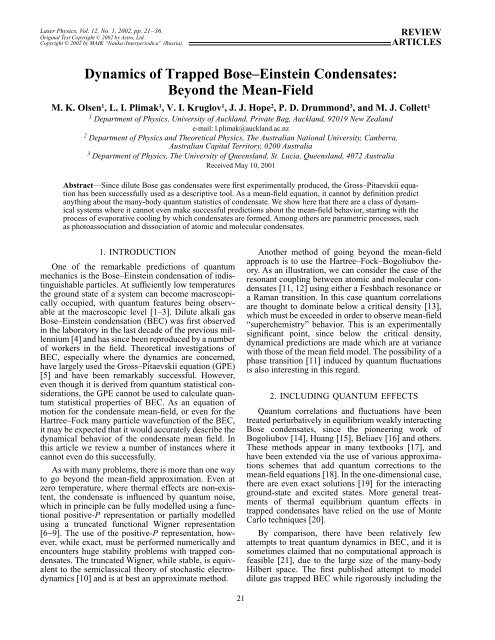 Dynamics of Trapped Bose–Einstein Condensates ... - Physics