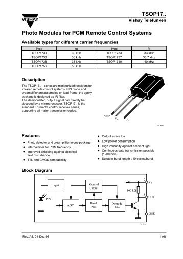 TSOP17.. Photo Modules for PCM Remote Control Systems - Micropik