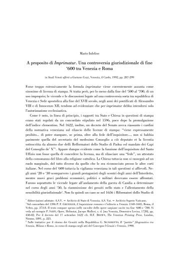 A proposito di Imprimatur. Una controversia ... - Storia di Venezia