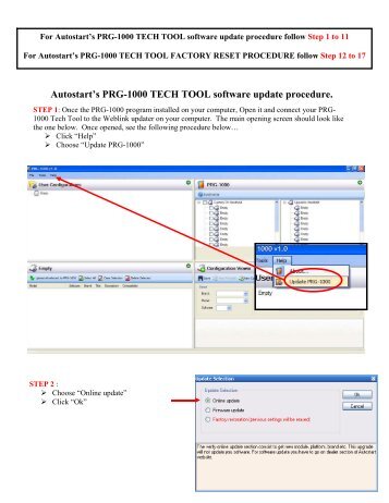 Autostart's PRG-1000 TECH TOOL software update procedure.