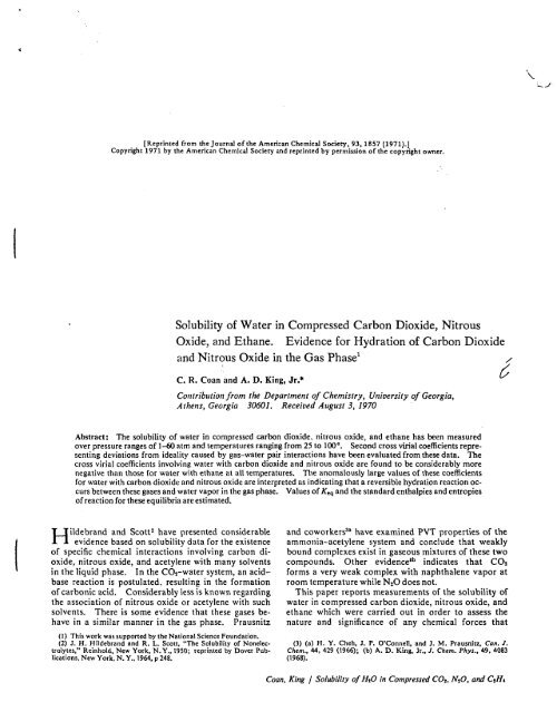 Solubility of Water in Compressed Carbon Dioxide, Nitrous Oxide