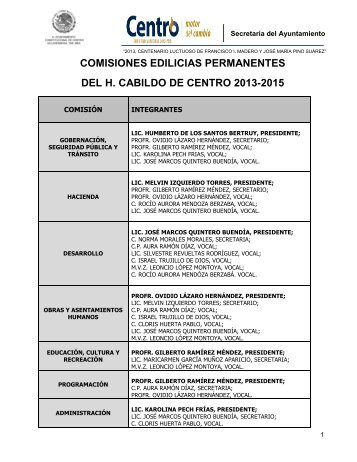 comisiones edilicias permanentes del h. cabildo de centro 2013-2015