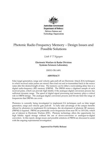 Photonic Radio Frequency Memory Design Issues and Possible ...