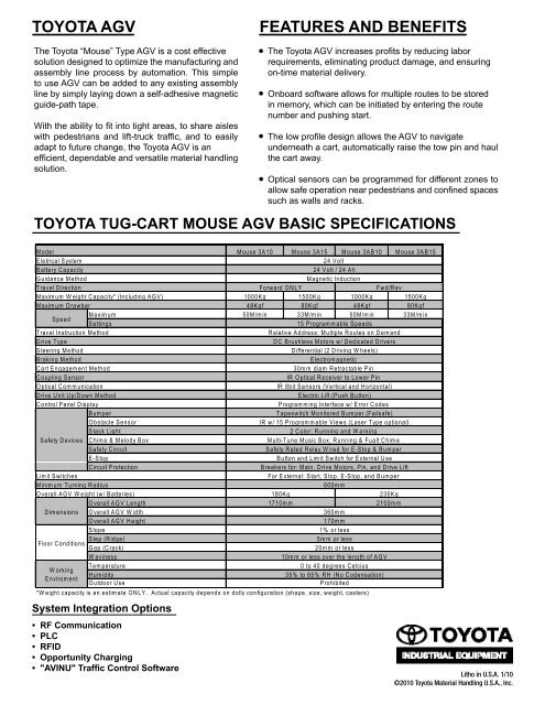 automatic guided vehicle - Toyota Material Handling, U.S.A., Inc.