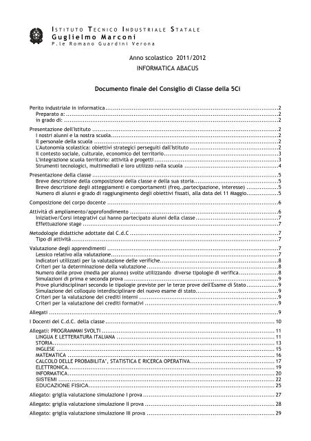 Documento Finale Classe 5Ci - ITIS G. Marconi