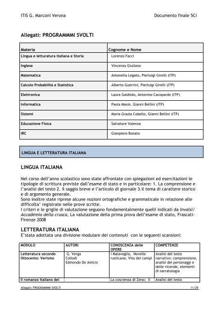 Documento Finale Classe 5Ci - ITIS G. Marconi