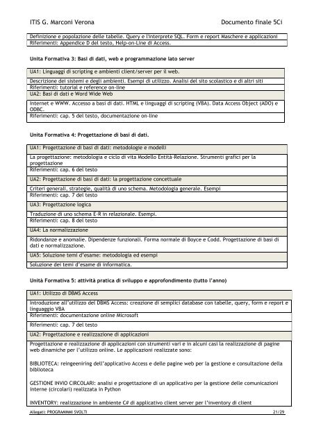 Documento Finale Classe 5Ci - ITIS G. Marconi