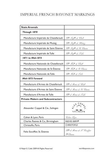 IMPERIAL FRENCH BAYONET MARKINGS