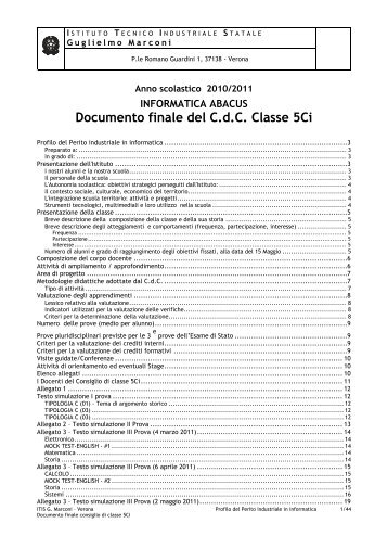 INFORMATICA ABACUS Documento finale del ... - ITIS G. Marconi