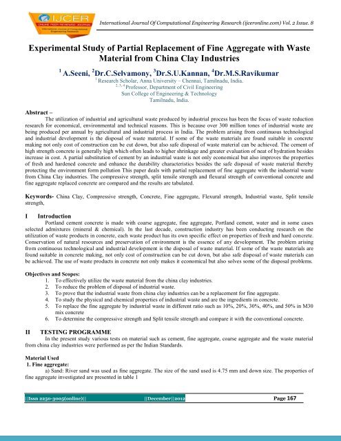 Experimental Study of Partial Replacement of Fine Aggregate ... - ijcer
