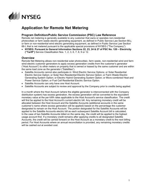 Remote Net Metering Application Form - nyseg