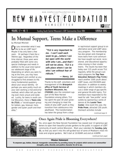 Summer 2005 , Volume 17, No. 2 - New Harvest Foundation