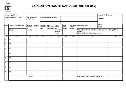 Expedition Route Card Master Form - Magdalen Court School