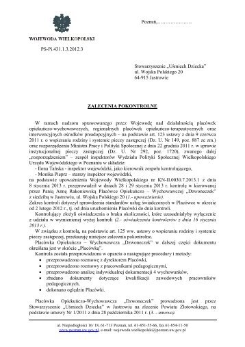 zalecenia pokontrolne - Wielkopolski Urząd Wojewódzki