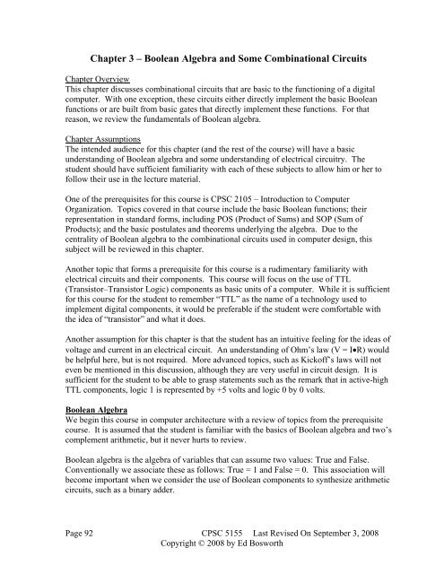 Boolean Algebra and Some Combinational Circuits