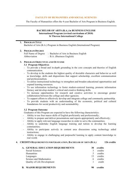 Programme Structure St Theresa Inti College