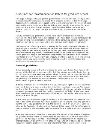 Guidelines for recommendation letters for graduate school