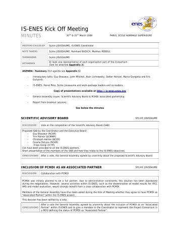 The Kick Off Meeting Minutes - IS-ENES