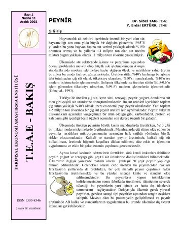peynir - Tarımsal Ekonomik Araştırma Enstitüsü