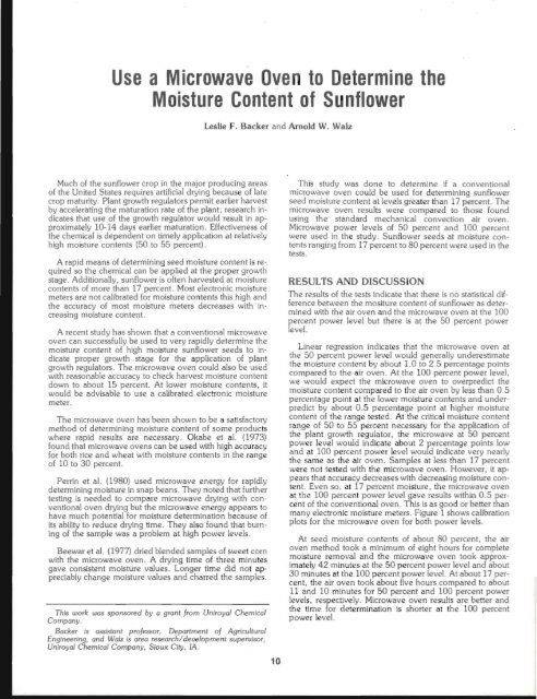 Use a Microwave Ove to Determine the Moisture Content of S nflower