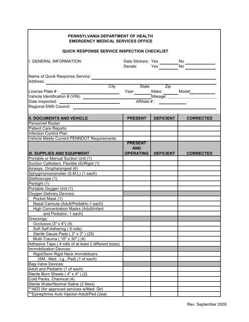 QRS Inspection Ckeck List