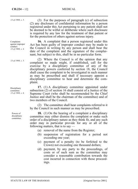 Medical Act - The Bahamas Laws On-Line