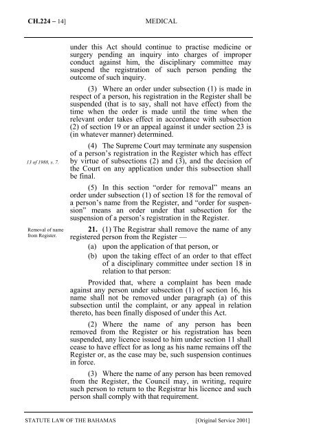 Medical Act - The Bahamas Laws On-Line