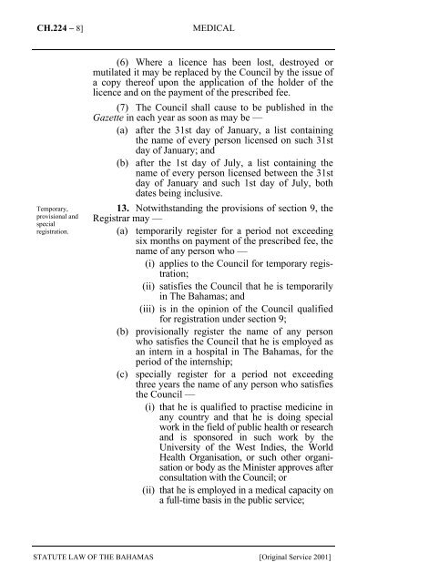 Medical Act - The Bahamas Laws On-Line