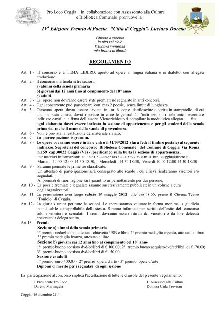 âCittÃ  di Ceggiaâ- Luciano Doretto ... - Concorsi Letterari