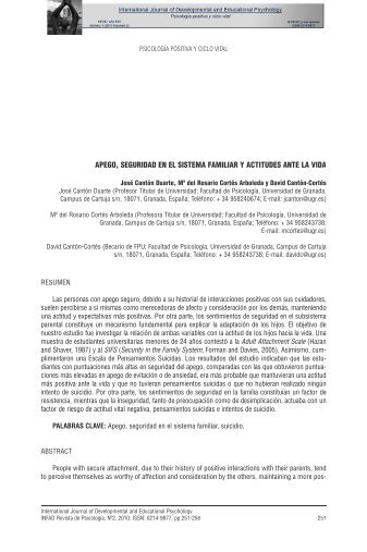 apego, seguridad en el sistema familiar y actitudes ante la vida - infad