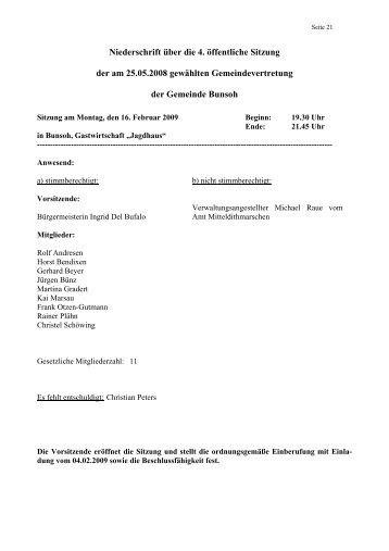 4. Ã¶ffentliche Sitzung vom 16.02.2009 - Amt Mitteldithmarschen