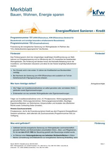 Merkblatt Energieeffizient Sanieren - Kredit - KfW