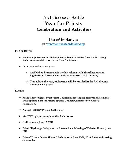 Year for Priests Celebration and Activities - Archdiocese of Seattle