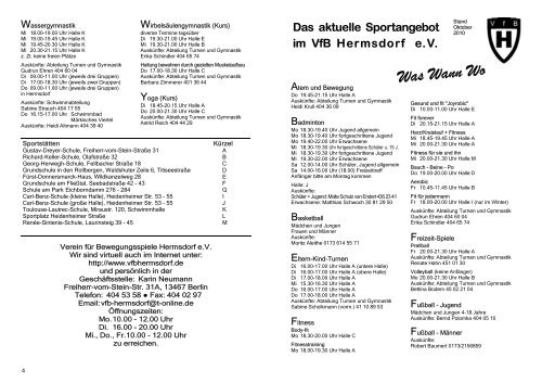 Das aktuelle Sportangebot im VfB Hermsdorf eV