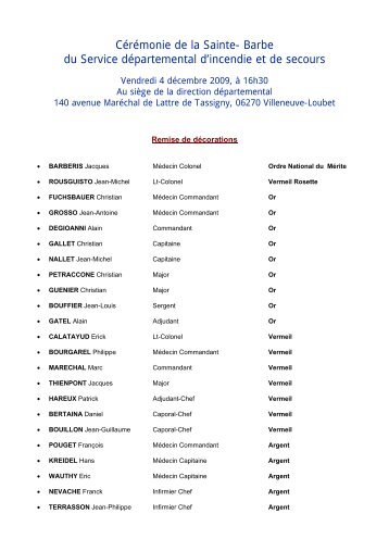 Crmonie de la Sainte- Barbe - SDIS 06