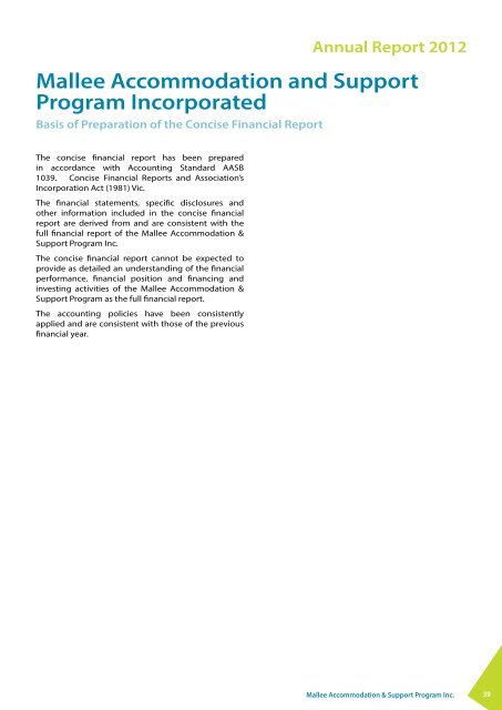 Annual Report 2012 - Mallee Accommodation and Support Program