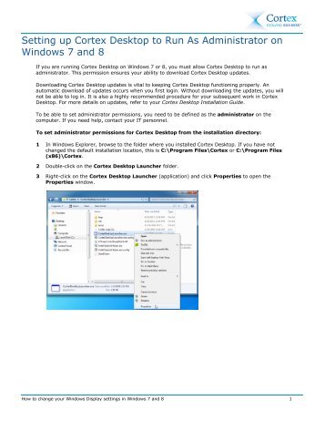 Cortex Desktop Settings for Windows 7 and 8 Quick Reference