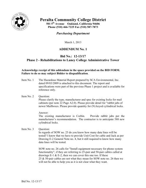 Addendum No. 1 Bid 12-13/17 Phase 2 ... - Peralta Colleges