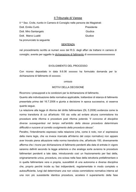 Il Tribunale di Varese