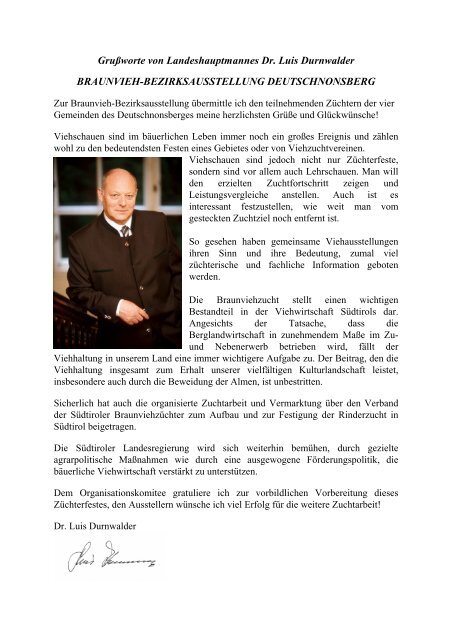 Grußworte von Landeshauptmannes Dr. Luis Durnwalder ...