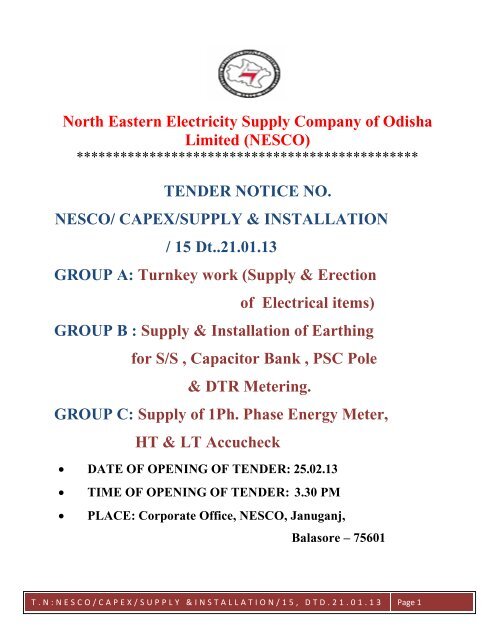 TENDER NOTICE NO. NESCO/ CAPEX/SUPPLY & INSTALLATION ...