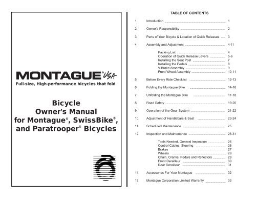 Download Archive Montague Owner's Manual - Montague Folding ...