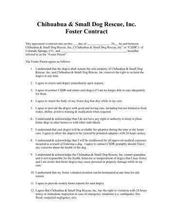 Foster Contract - Chihuahua and Small Dog Rescue